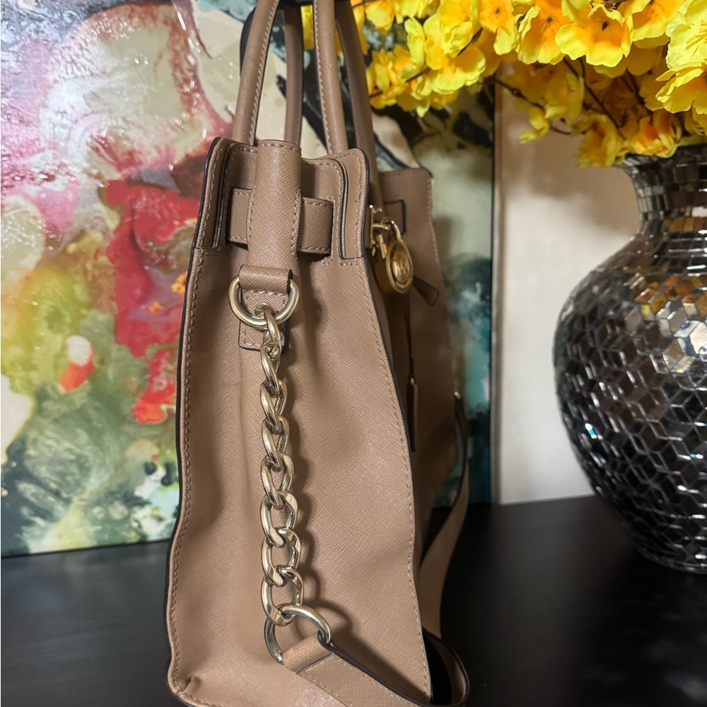 Michael Kors Brown Leather Satchel with Gold Chain - Picture 2 of 7